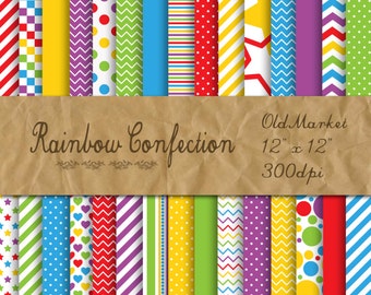 Rainbow Confection Digital Paper -  Colorful Digital Paper Pack -  30 Papers - 12in x 12in - Commercial Use -  INSTANT DOWNLOAD