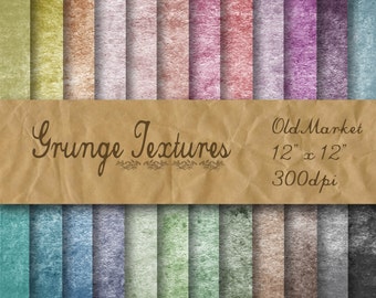 Grunge Digital Paper - Colorful Grunge Textures - Grunge Backgrounds  -  24 Colors - 12in x 12in - Commercial Use -  INSTANT DOWNLOAD