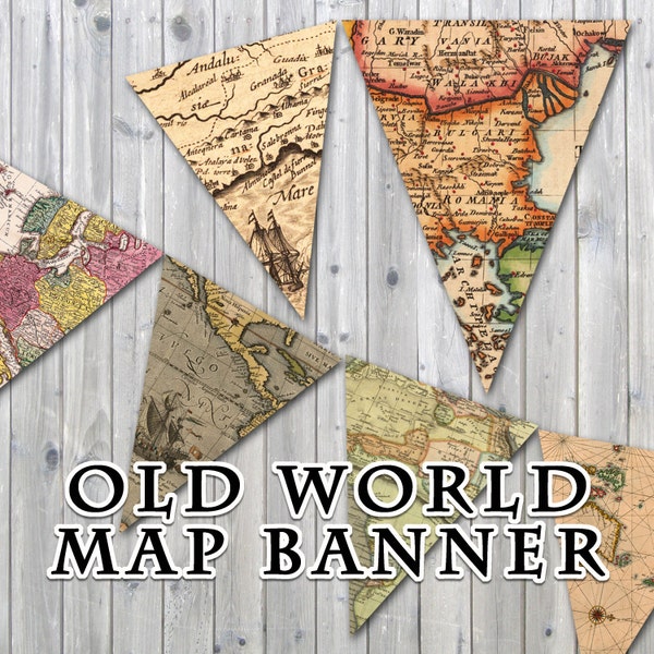 Old World Map Printable Banner - Includes 3 Sizes - Instant Download