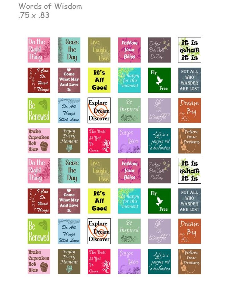 Wisdom Collage Examples Words of Wisdom - Digital Collage Sheet - .75 X .83 Scrabble Size ...