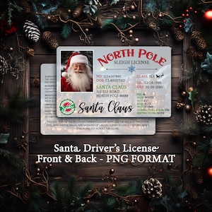 Diseño de sublimación de licencia de Santa Claus - Archivo PNG de licencia de conducir de Santa Claus - Identificación de Santa Claus - Sorpresa navideña - Licencia de trineo de Santa Claus