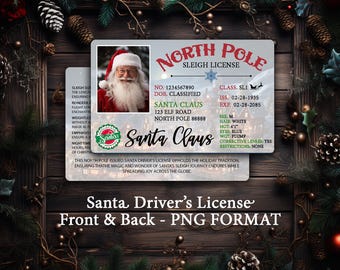 Santa License Sublimation Design - Santa Drivers License PNG File - Santa Claus ID - Christmas Surprise - Santa Sleigh License