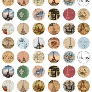 Paris Ephemera - Digital Collage Sheet - 1 Inch Round Circles - INSTANT ...