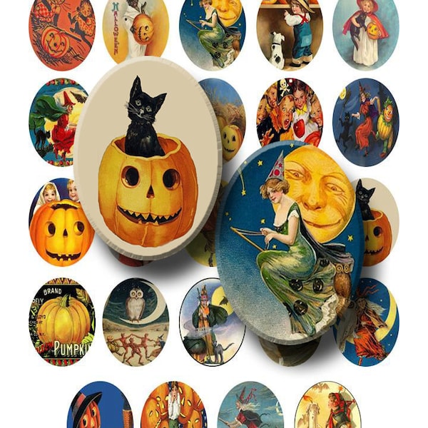 Vintage Halloween - feuille de Collage numérique - 30x40mm ovales - INSTANT DOWNLOAD