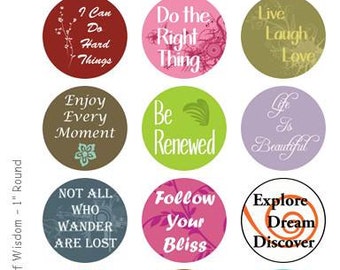 Words of Wisdom - 4 x 6 Digital Collage Sheet  - 1 inch Round Circles - INSTANT DOWNLOAD