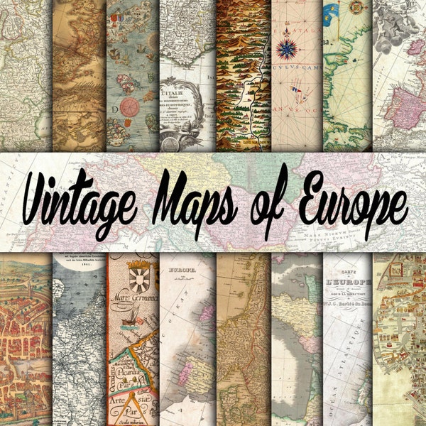 Vintage Maps of Europe Digital Papers - Digital Paper Pack - 16 Designs - 12in x 12in - Commercial Use - INSTANT DOWNLOAD