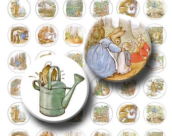 Peter Rabbit - Hoja de collage digital - Círculos de 2,5 cm - DESCARGA INSTANTÁNEA