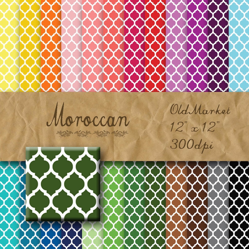 Moroccan Pattern Digital Paper - Digital Paper Pack - 24 Colors - 12in ...