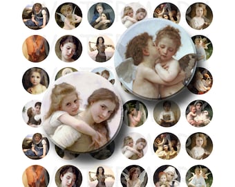 William Adolphe Bouguereau Paintings - Digital Collage Sheet  - 1 inch Round Circles - INSTANT DOWNLOAD