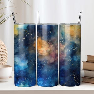 Starry Night Galaxy 20 oz Skinny Tumbler Design de sublimação - Download digital instantâneo PNG - Envoltório de copo sem costura