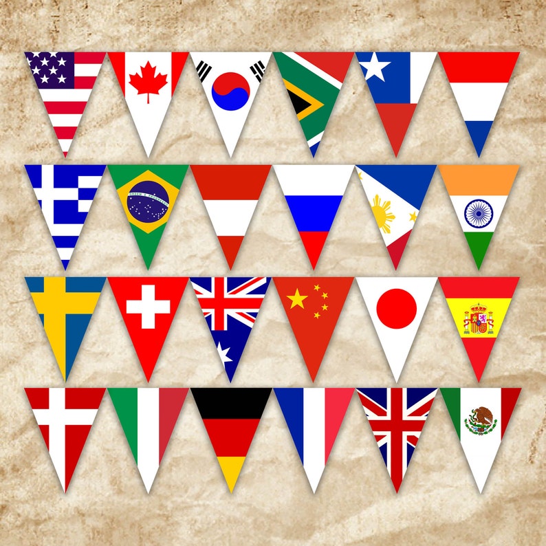 Bannière imprimable Drapeaux du monde Comprend 132 drapeaux en 3 tailles Bannière imprimable Banderoles imprimables Guirlande imprimable Téléchargement instantané image 2