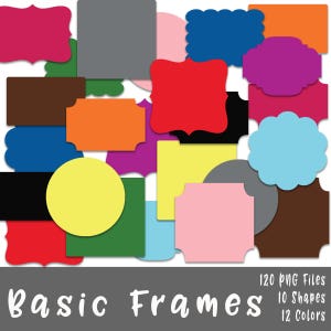 Basic Frames and Borders Clip Art - Kommerzielle Nutzung Clipart - 120 Bilder im PNG-Format - Enthält 10 Designs und 12 Farben