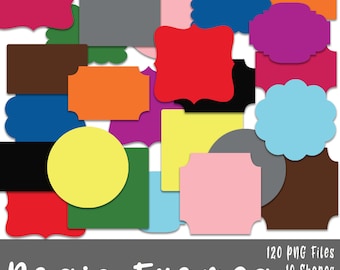 Puede incluir: Un conjunto de 120 marcos básicos en 10 formas diferentes y 12 colores. Los marcos son de varios colores, incluyendo rojo, azul, verde, amarillo, naranja, rosa, marrón y negro. Los marcos son todos simples y básicos, sin adornos ni decoraciones.