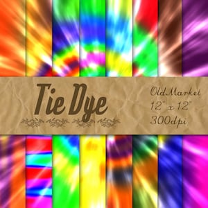 Tie Dye Digital Paper - Colorful Tie-Dye Digital Paper Pack - 16 Designs - 12in x 12in - Commercial Use - INSTANT DOWNLOAD