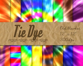 Tie Dye Digital Paper - Colorful Tie-Dye Digital Paper Pack - 16 Designs - 12in x 12in - Commercial Use - INSTANT DOWNLOAD