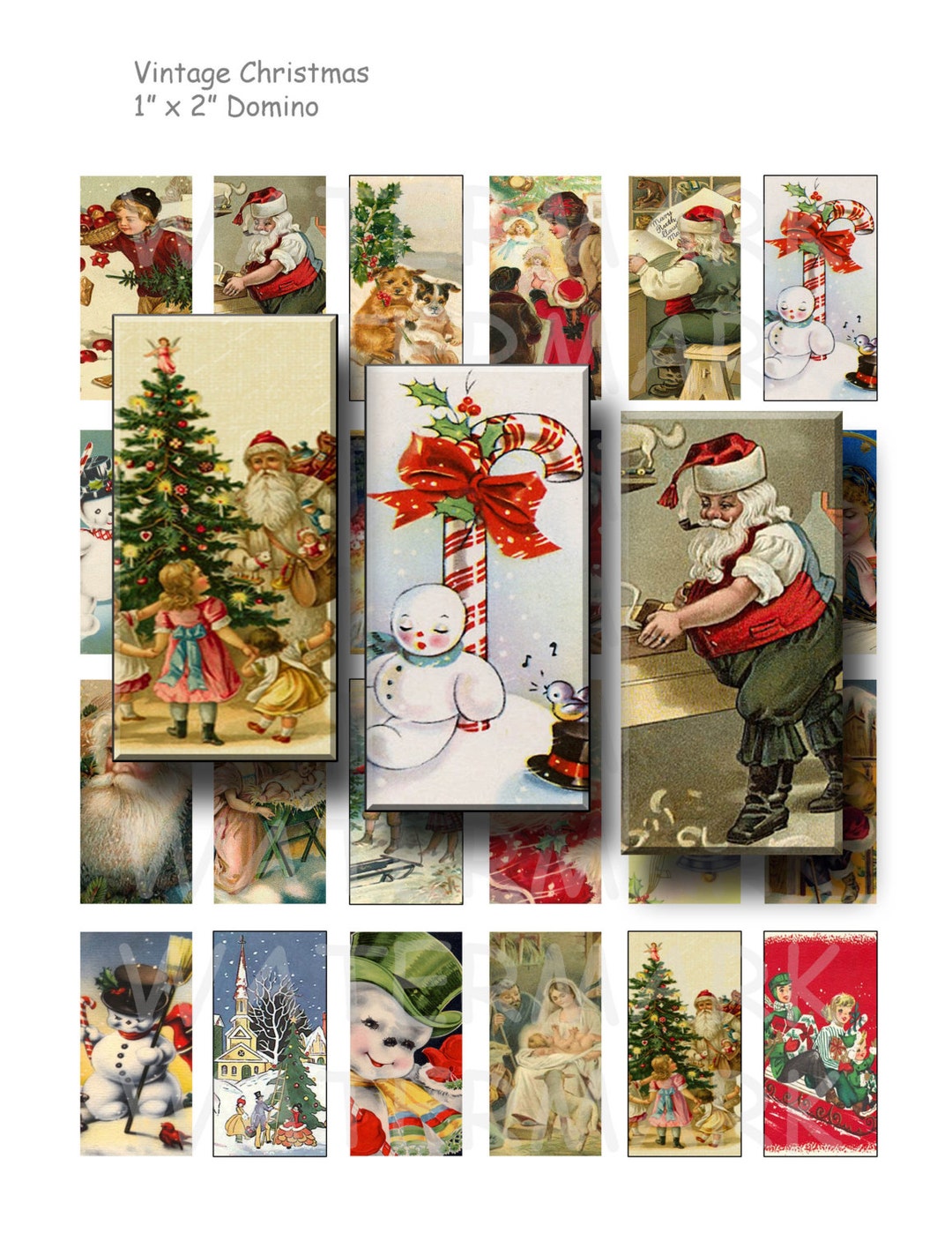 Vintage Christmas - Digital Collage Sheet - 1 X 2 Inch Domino - INSTANT ...