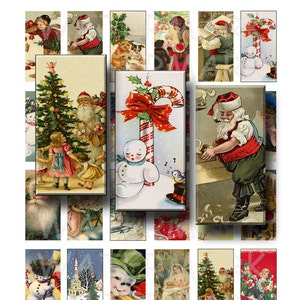 Noël vintage - feuille de collage numérique - Domino 1 x 2 pouces - TÉLÉCHARGEMENT IMMÉDIAT