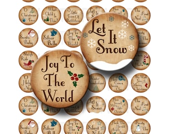 Christmas Songs - Digital Collage Sheet  - 1 inch Round Circles - INSTANT DOWNLOAD
