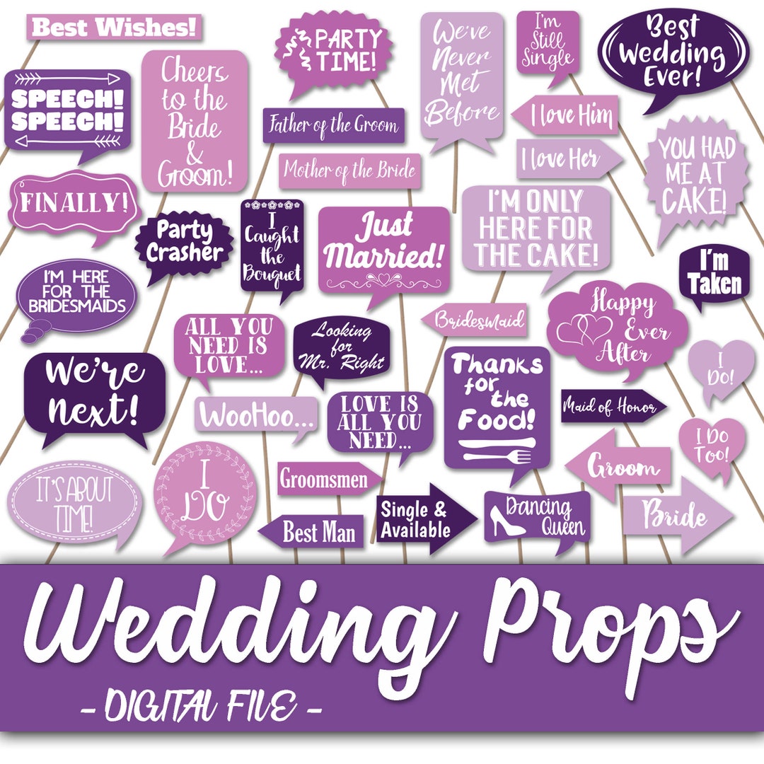 Wedding Photo Booth Prop Signs and Decorations - Purple With White ...