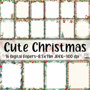 Papelería navideña linda para imprimir - Papel de carta navideño - Membretes - 16 diseños - 8,5 x 11 pulgadas - Uso comercial