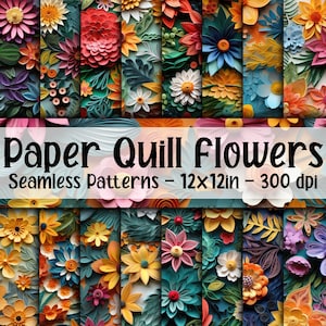 Fiori di carta Quill Paper SEAMLESS Papers - Fiori di carta Quilled Carta digitale - 16 disegni - 12 x 12 pollici - Uso commerciale - Modelli di quilling di carta