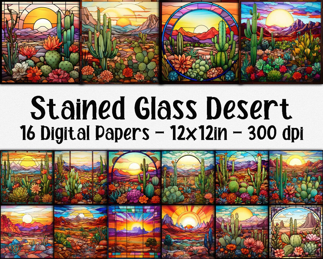 Stained Glass Desert Scene Digital Papers Desert Stained Glass