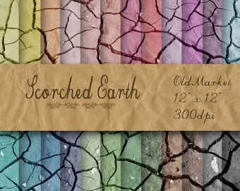 Scorched Earth Digital Paper - Cracked Earth Textures - 24 Colors - 12in x 12in - Commercial Use - INSTANT DOWNLOAD