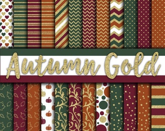 Papel digital dorado otoñal - Texturas y fondos otoñales - 16 diseños otoñales - 30 x 30 cm - Uso comercial - DESCARGA INSTANTÁNEA