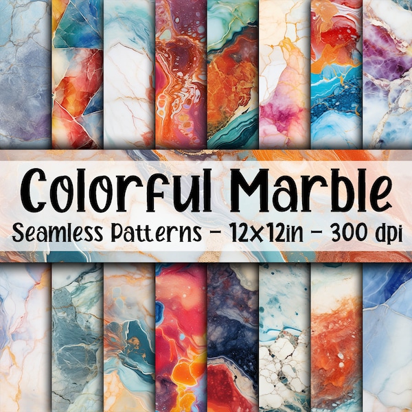 Colorful Marble SEAMLESS Patterns - Marble Digital Paper - 16 Designs - 12x12in - Commercial Use - Marble Patterns