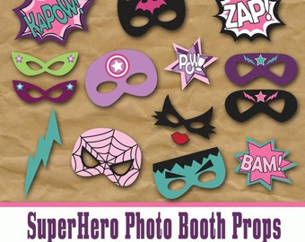 SuperHero Girls Photo Booth Props and Decorations - Printable Props and Decorations - Over 45 Images - Digital Download- INSTaNT DOWNLoAD