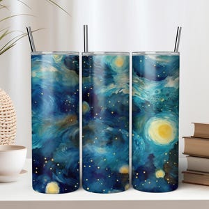 Starry Night Galaxy 20 oz Skinny Tumbler Design de sublimação - Download digital instantâneo PNG - Envoltório de copo sem costura