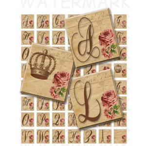 Victorian Rose Alphabet Digital Collage Sheet .75 x .83 Scrabble Size INSTANT DOWNLOAD image 1