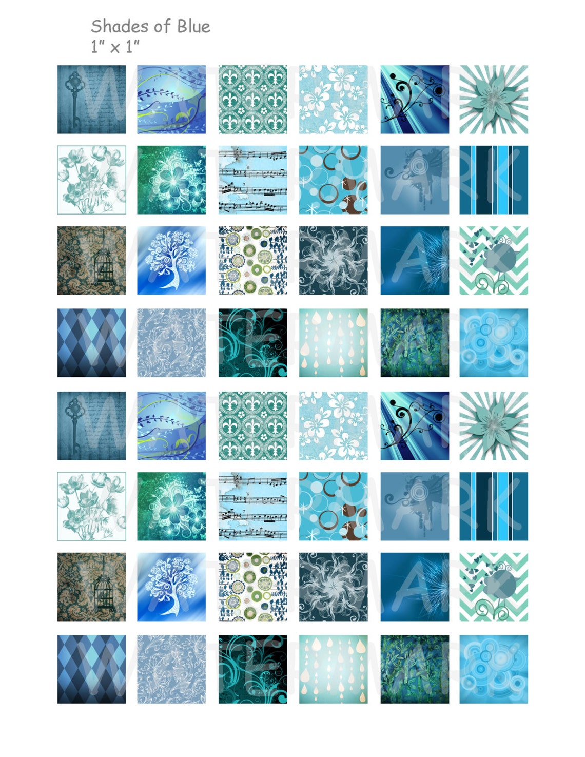 Blue Collage Form Shades of Blue - Digital Collage Sheet - 1 Inch (1 X 1) - INSTANT ...