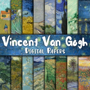 Vincent Van Gogh Paintings Digital Paper - Van Gogh Paintings and Backgrounds - 16 Designs - 12in x 12in - Commercial Use - INSTANT DOWNLOAD