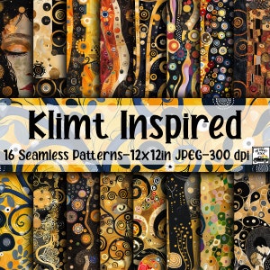 Gustav Klimt Inspired SEAMLESS Patterns - Klimt Digital Paper - 16 Designs - 12x12in - Commercial Use - Klimt Patterns