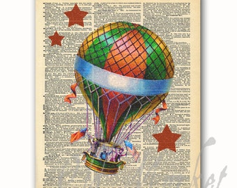 Hot Air Balloon on Vintage Dictionary Page - Printable Digital Download - INSTANT DOWNLOAD