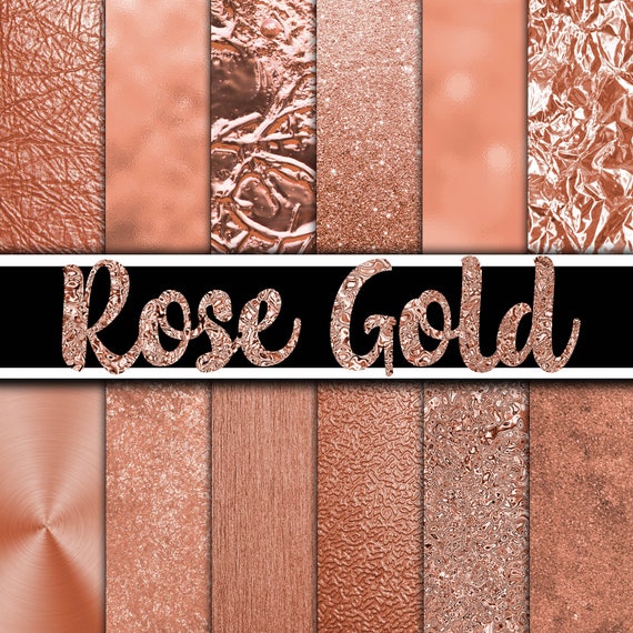 Rose Gold Digital Paper Pack With Rose Gold Metallic Glitter, Gold