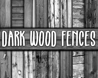 Dark Wood Fences Digital Paper - Black Wood Digital Paper Pack - 16 Designs - 12in x 12in - Commercial Use - INSTANT DOWNLOAD