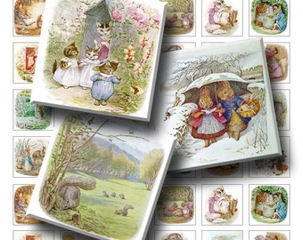 Beatrix Potter Illustrations - Digital Collage Sheet  - 1 inch (1 x 1)  - INSTANT DOWNLOAD