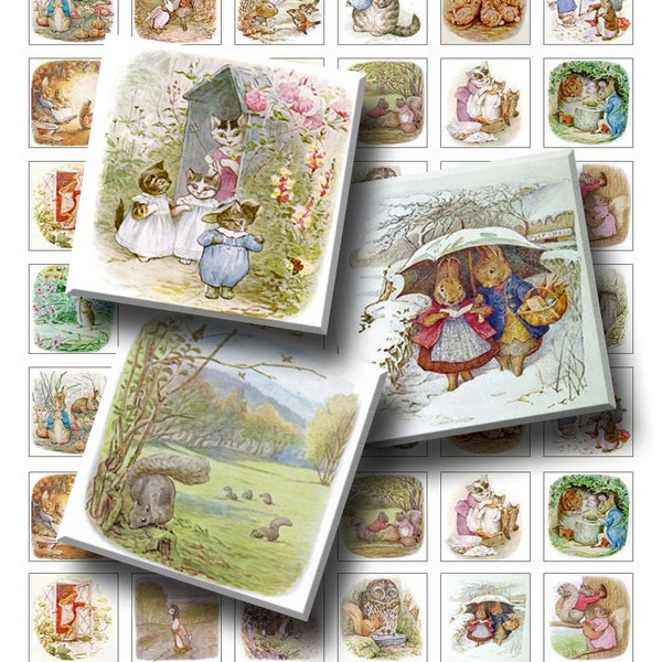 Beatrix Potter Illustrations - Digital Collage Sheet  - 1 inch (1 x 1)  - INSTANT DOWNLOAD