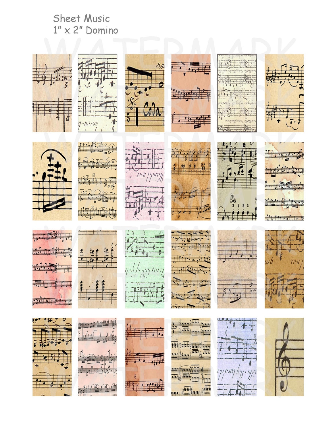Sheet Music - Digital Collage Sheet - 1 X 2 Inch Domino - INSTANT ...
