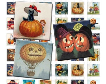 Vintage Halloween Pumpkins - Digital Collage Sheet  - 1 inch (1 x 1)  - INSTANT DOWNLOAD