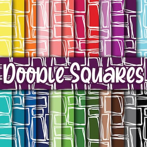 Doodle Squares digitaal papier - vierkante achtergronden en texturen - 24 kleuren - 12 in x 12 in - commercieel gebruik - sublimatie
