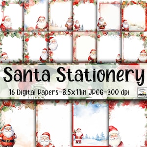 Papelaria para Papai Noel para impressão - Papel para cartas de Natal - Papel timbrado - 16 designs - 8,5 pol x 11 pol - Uso comercial - Papéis de Natal