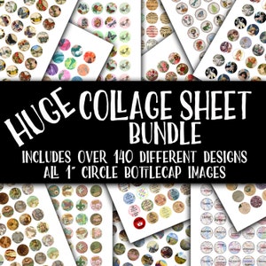 VENTE - Énorme lot de feuilles de collage - comprend tous mes modèles de capsules de bouteilles rondes de 2,5 cm - plus de 140 feuilles de collage différentes - usage commercial