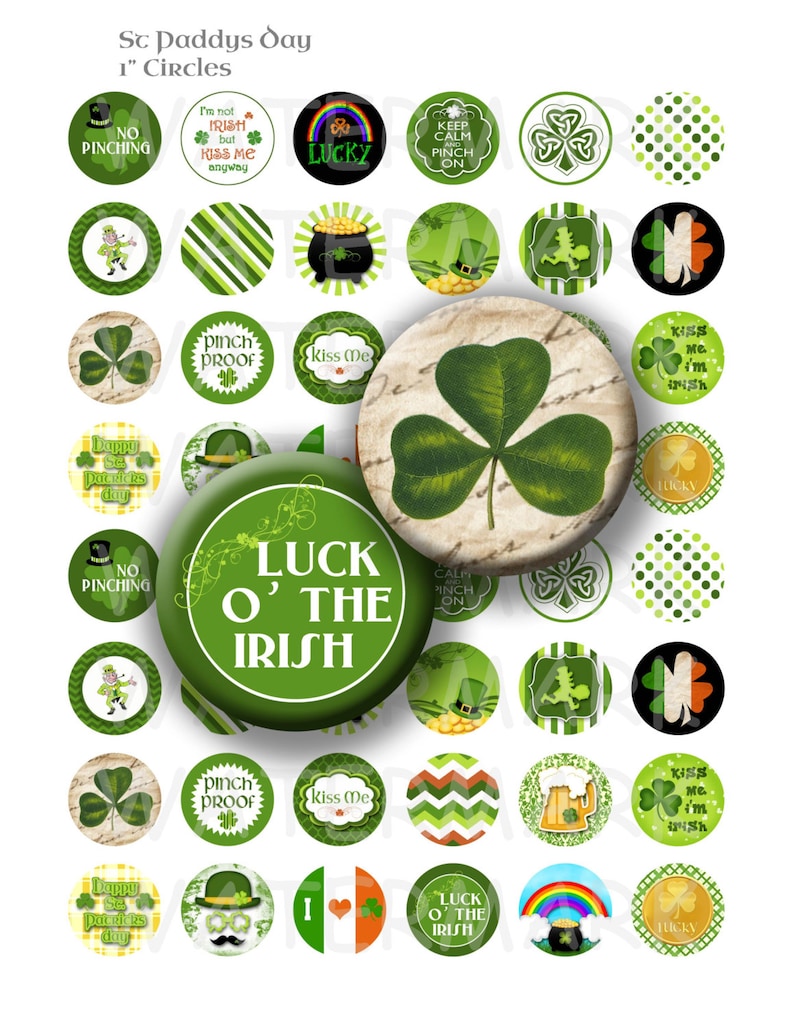 St Patricks Day Digital Collage Sheet 1 inch Round Circles INSTANT DOWNLOAD image 1