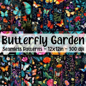 Padrões sem emendas Butterfly Garden - Papel digital de borboletas caprichosas - 16 designs - 12 x 12 pol - Uso comercial - Padrões de borboletas