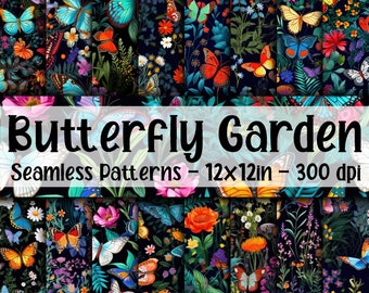 Butterfly Garden SEAMLESS Patterns -Whimsical Butterflies Digital Paper - 16 Designs - 12x12in - Commercial Use - Butterfly Patterns