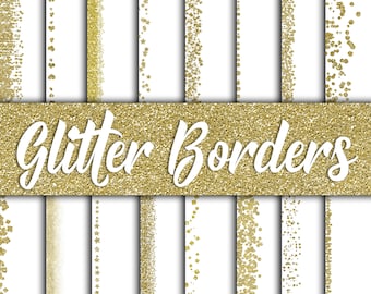 Gold Glitter Borders Digital Paper - Glitter Textures - Glitter Backgrounds -  16 Designs - 12in x 12in - Commercial Use -  INSTANT DOWNLOAD