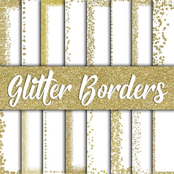 Gold Glitter Borders Digital Paper - Glitter Textures - Glitter Backgrounds -  16 Designs - 12in x 12in - Commercial Use -  INSTANT DOWNLOAD